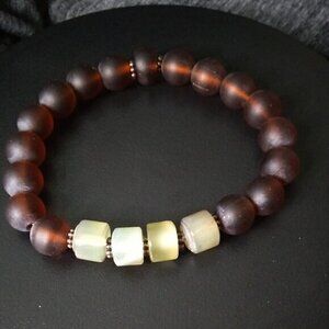 Gorgeous Rustic Bracelet #2: Recycled Brown Glass Beads + Pale Green Agates